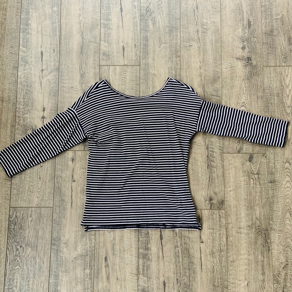 LOFT Low Back Boatneck Striped 3/4 SleeveTop XS